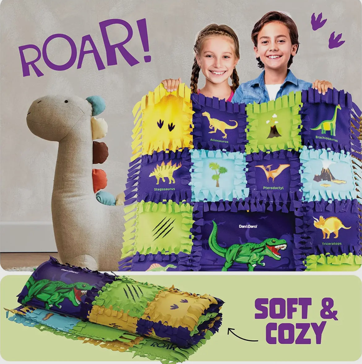 Dinosaur Tuck N' Tie Fleece Blanket Kit - Diy Crafts For Kid