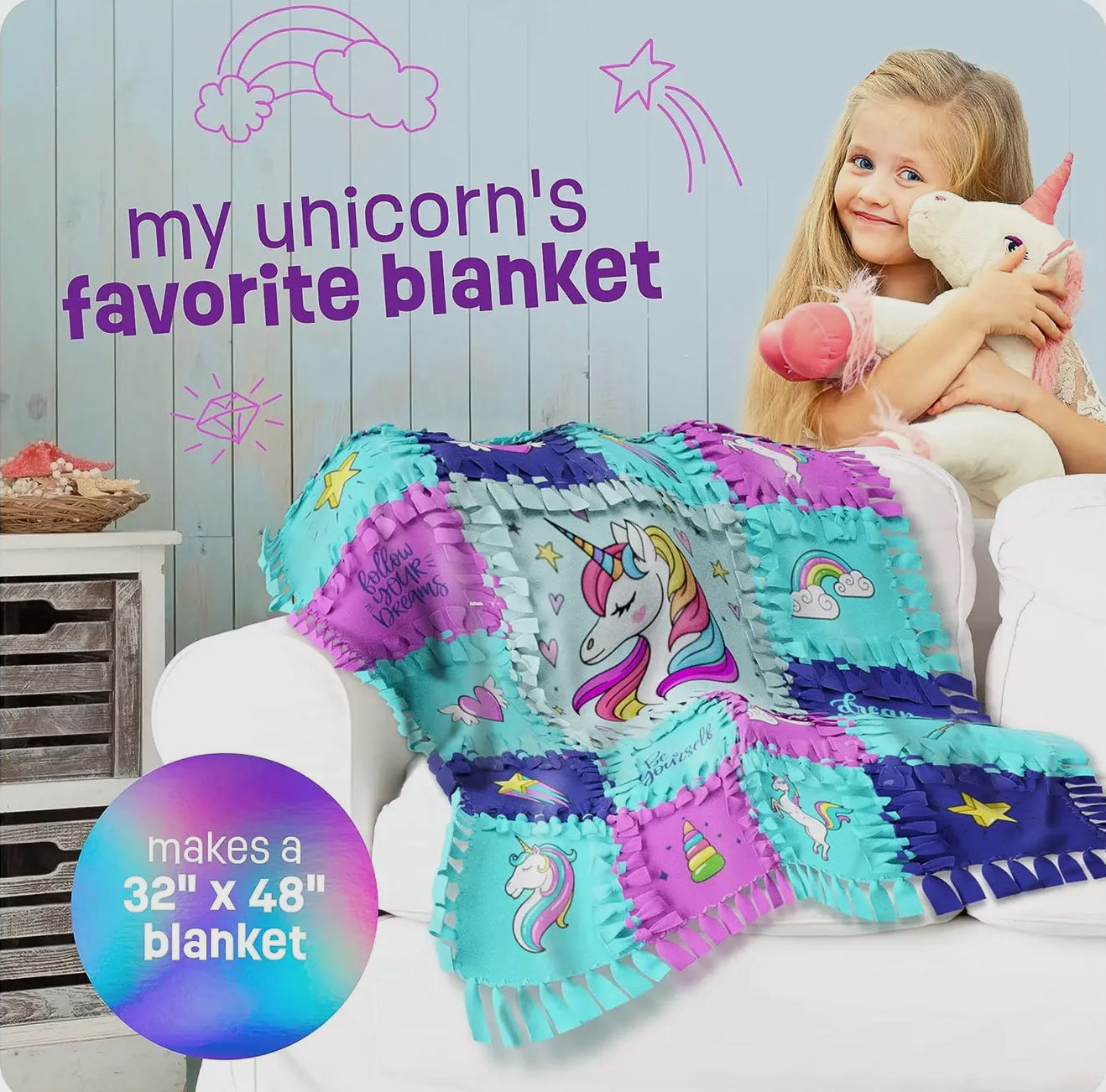 Unicorn Tuck N' Tie Fleece Blanket Making Kit