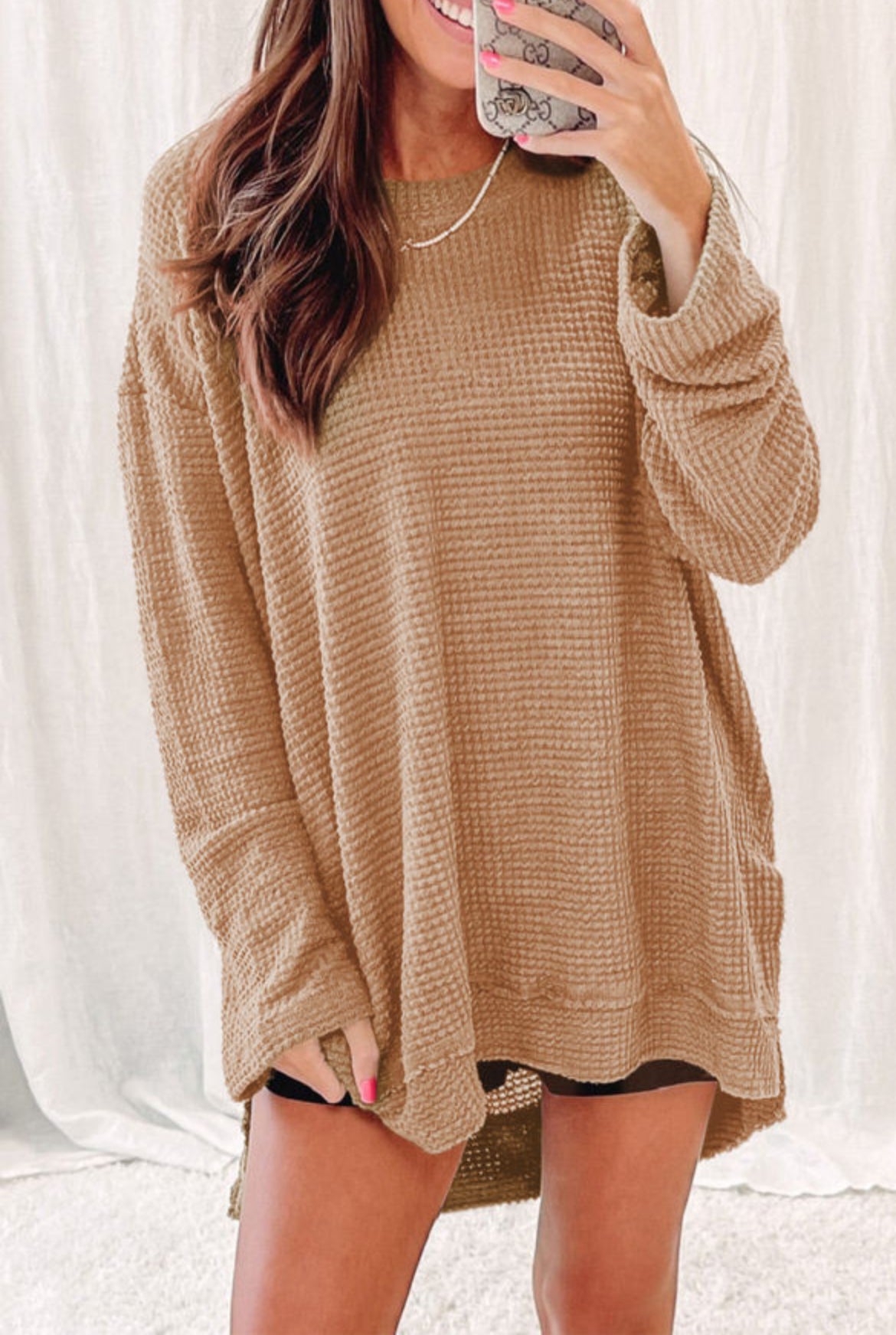 Olive or Khaki Waffle Knit Slit