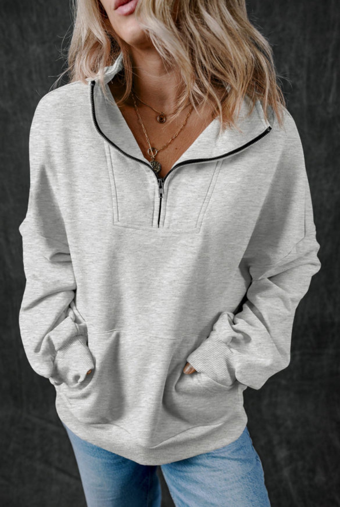 Light Grey Quarter Zip-up Sweater