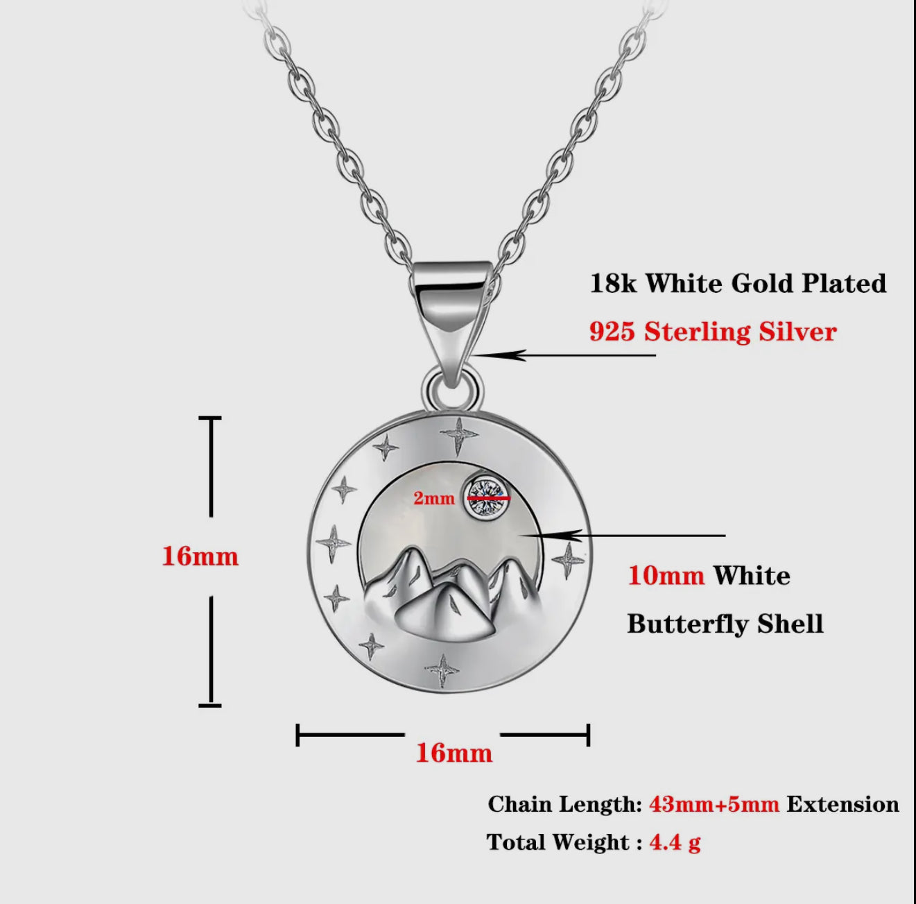 925 Silver Natural Shell Mountain Peak Pendant Necklace