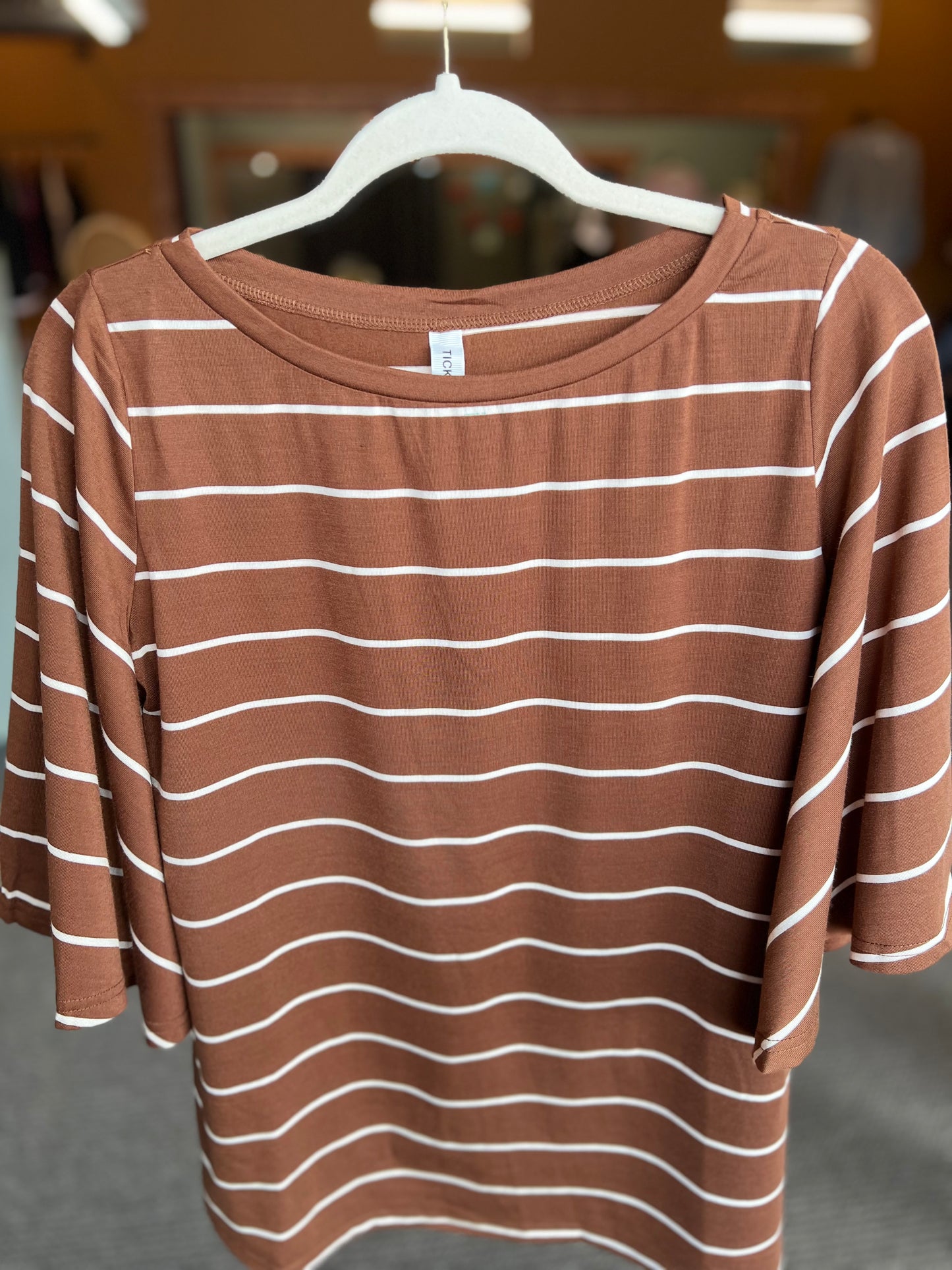 Brown Bell Sleeve Striped Austin Top