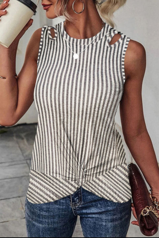 Striped Cutout Twist Front Tank Top