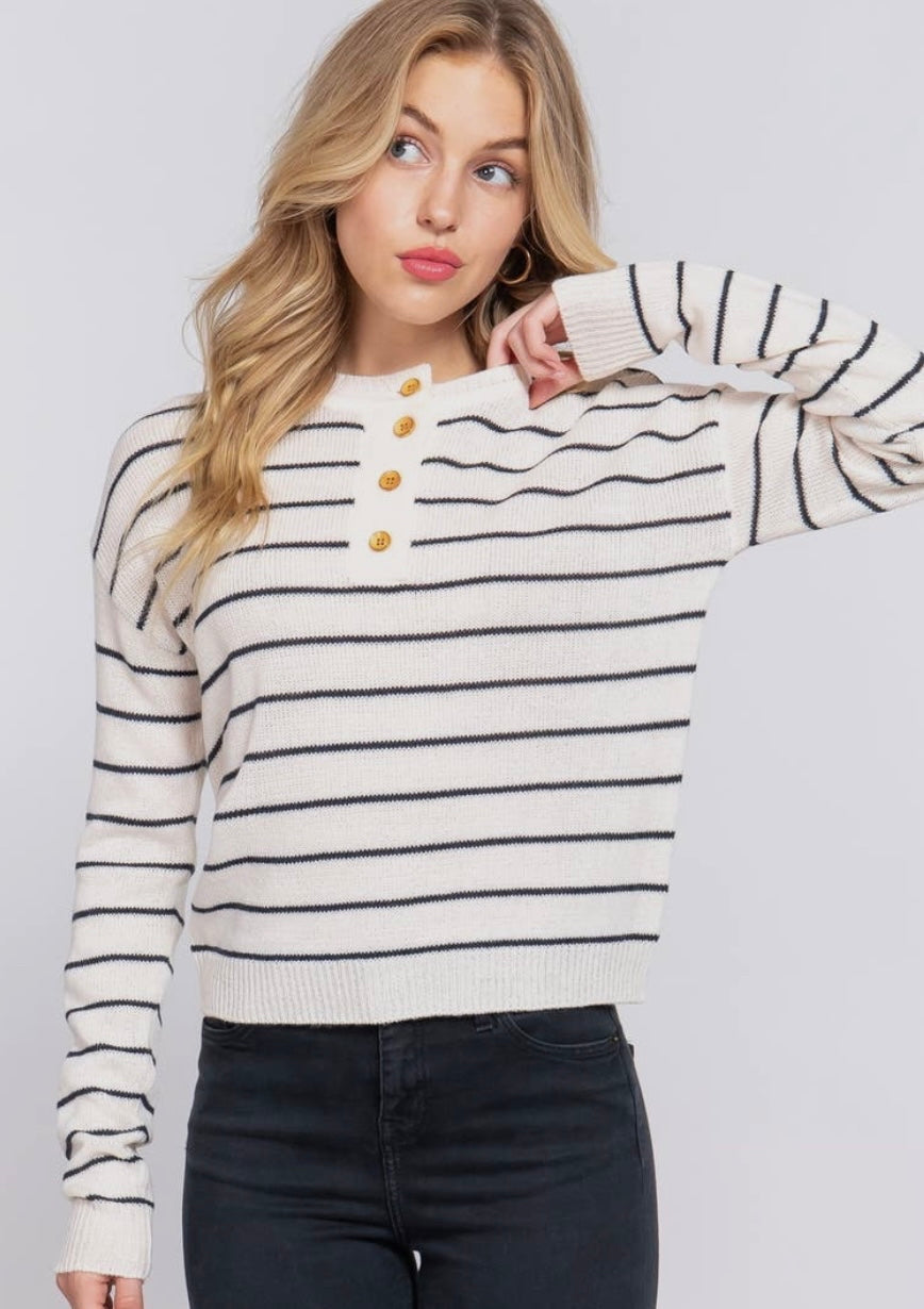 Striped Long Sleeve Quarter Button Up