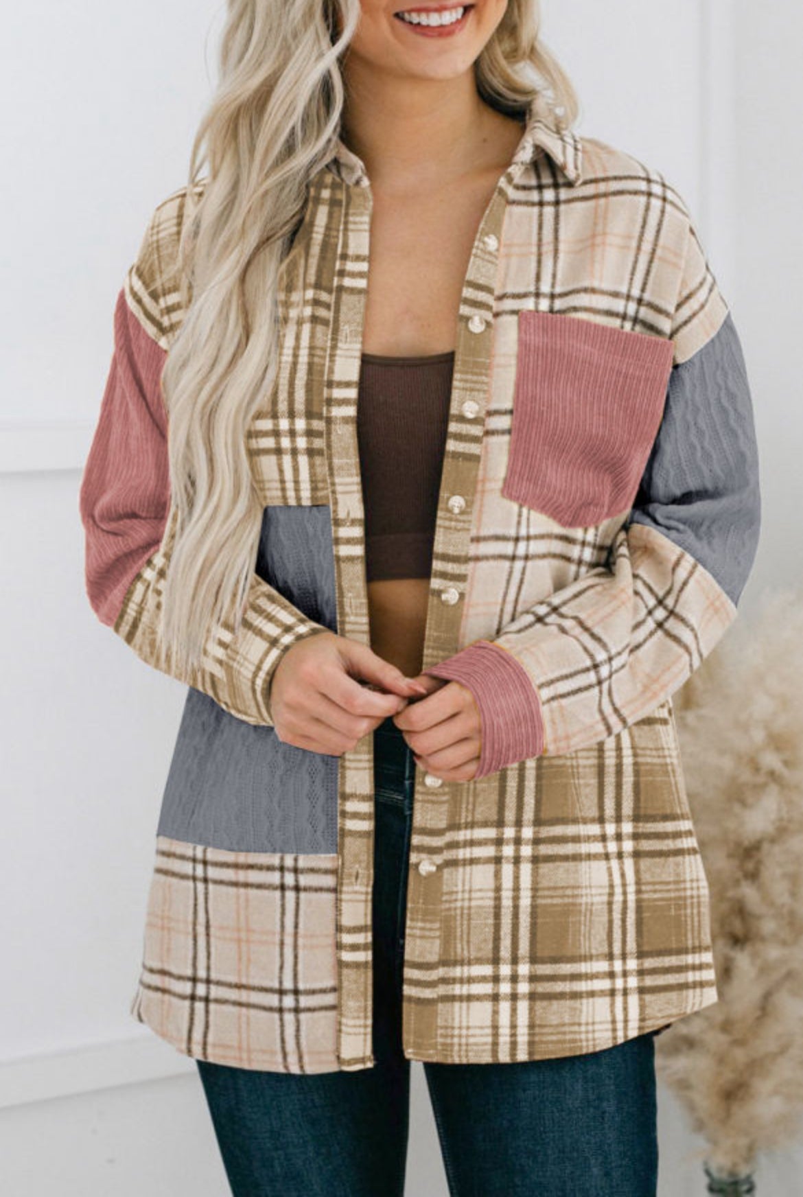 Plaid Color Block Patchwork Light Jacket