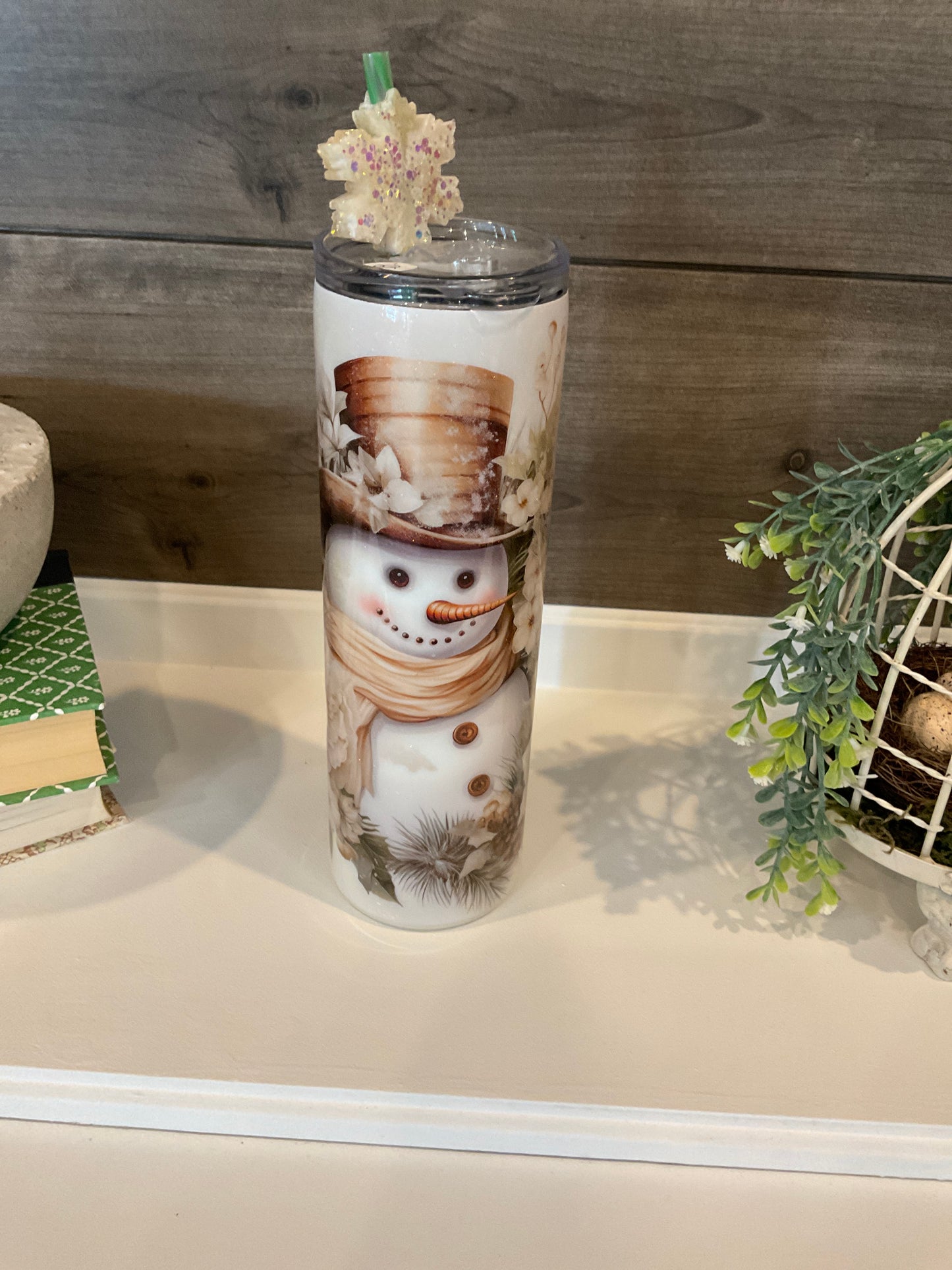 Floral Snowman Winter Tumbler