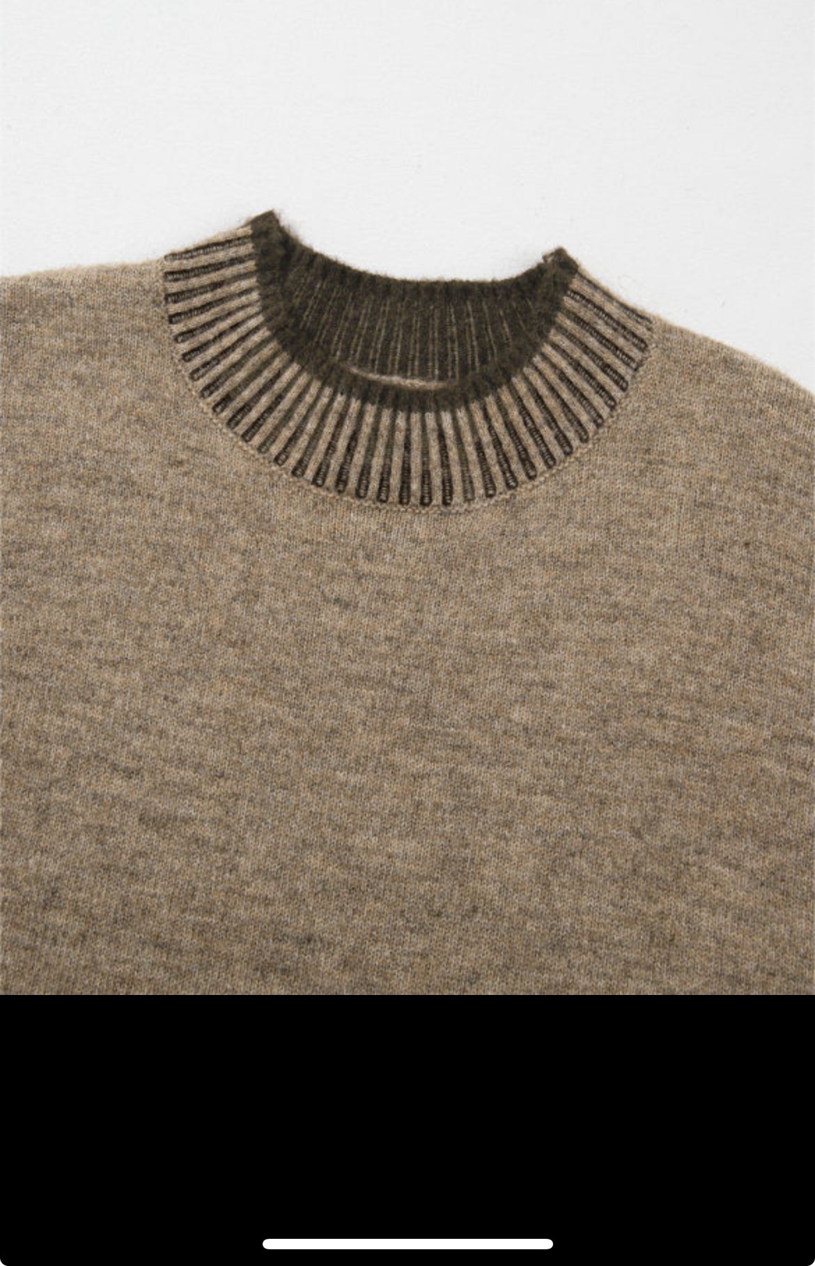 Khaki Contrast Trim Mock Neck Drop Shoulder Sweater