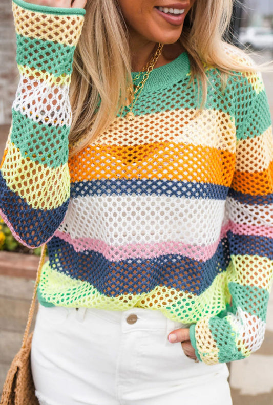 Color Block Knit Crochet Sweater