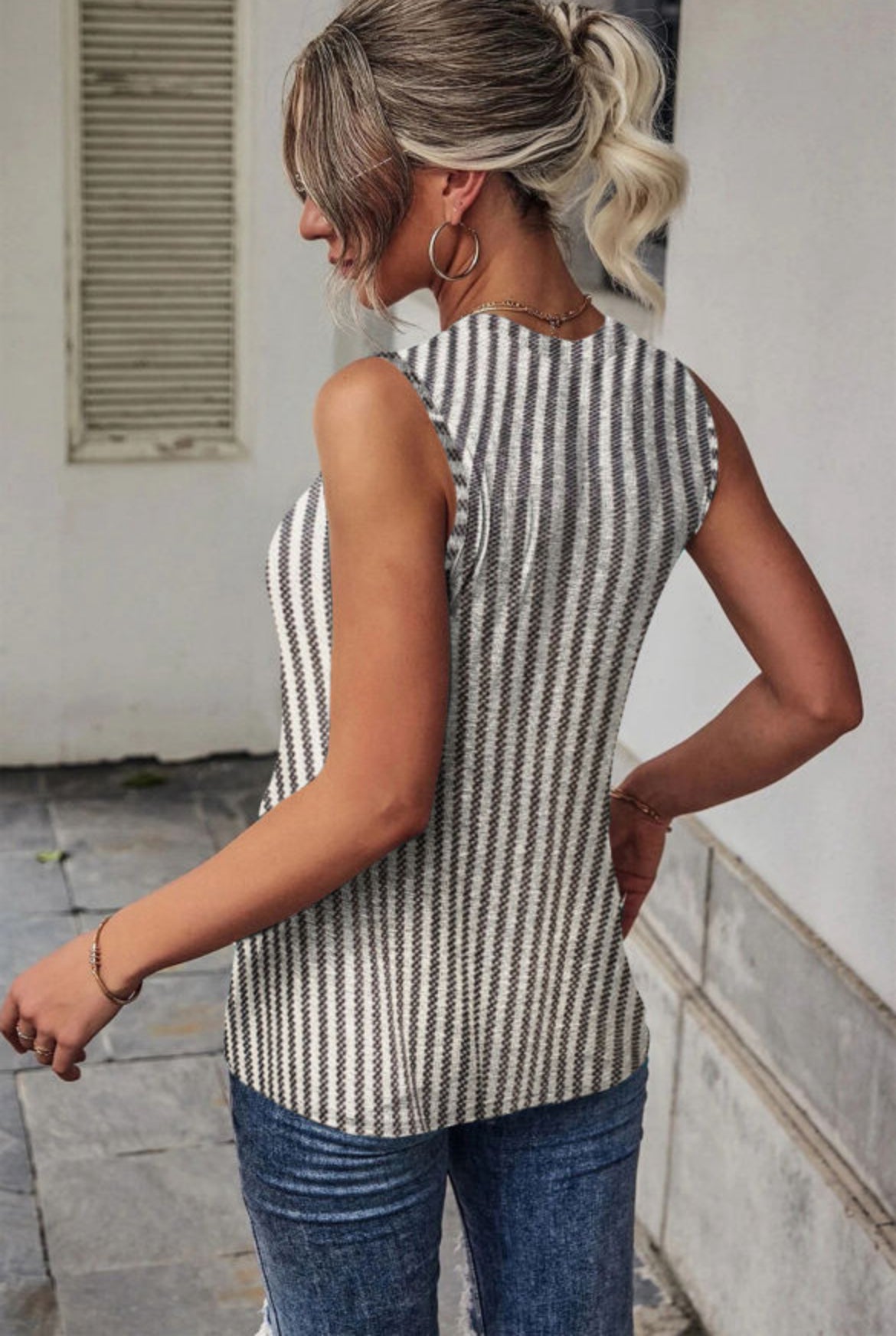 Striped Cutout Twist Front Tank Top