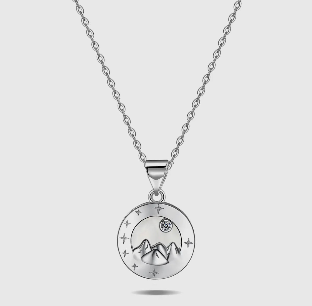 925 Silver Natural Shell Mountain Peak Pendant Necklace