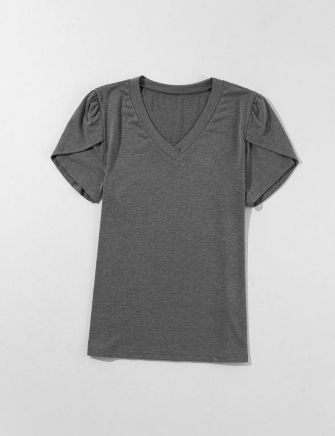 Grey Fashion Petal Sleeve V Neck T Shirt