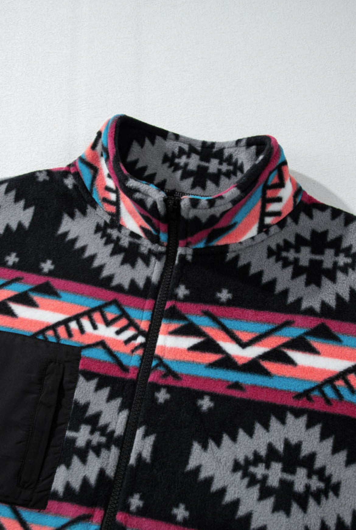 Black Aztec Printed Zip Up Jacket