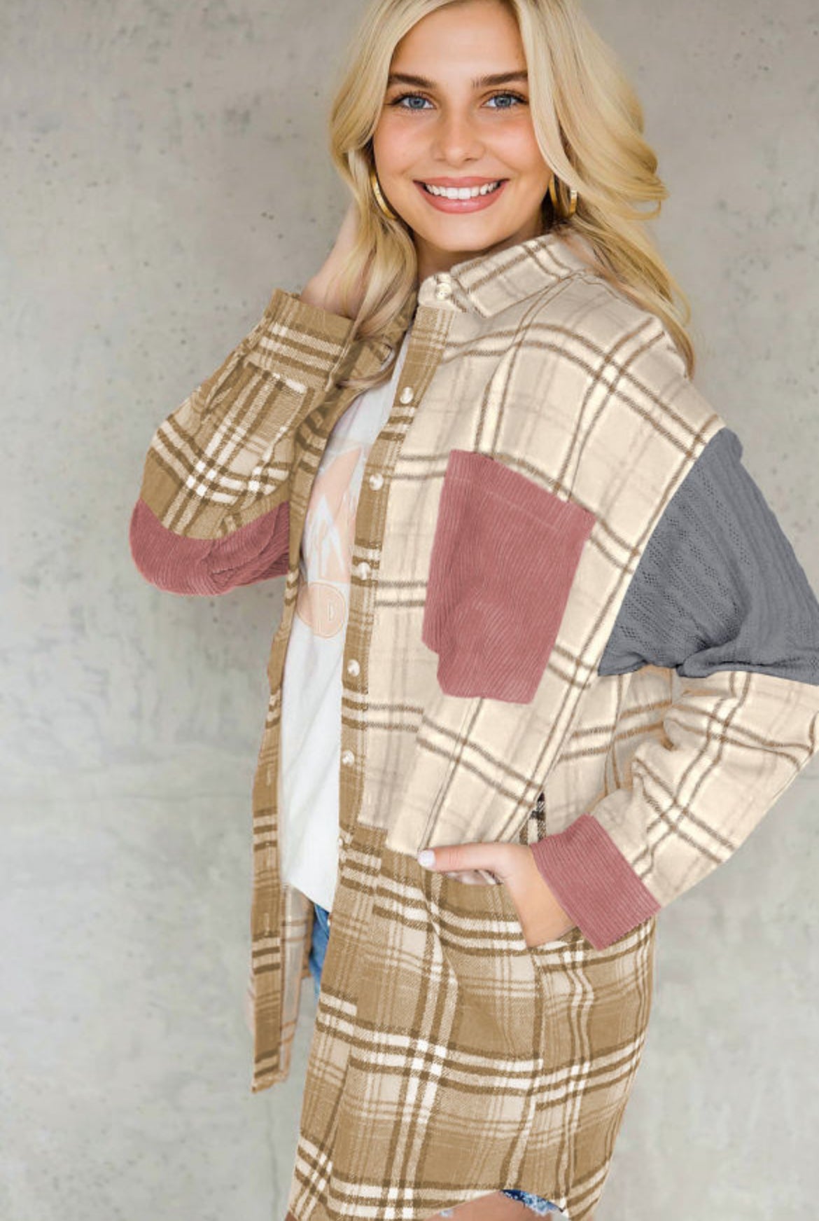 Plaid Color Block Patchwork Light Jacket