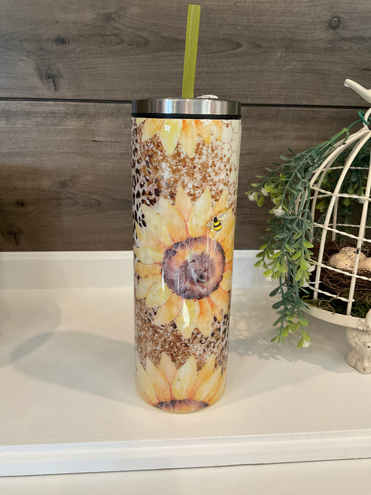 Leopard Sunflower Bee Tumbler