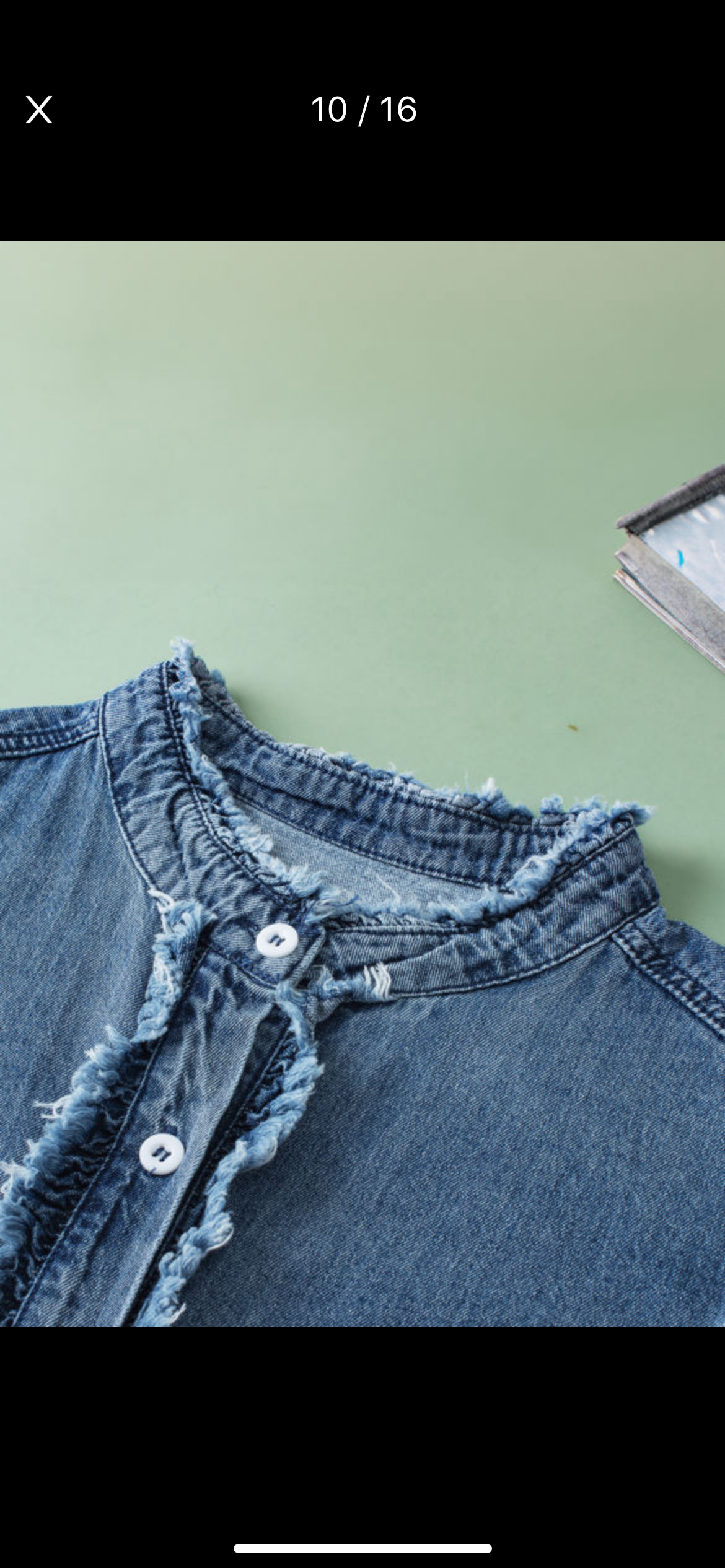 Ashleigh Blue Button Front Ruffled Flutter Frayed Denim Top