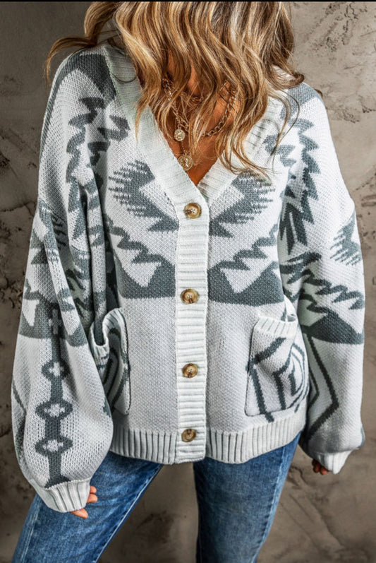 Light Grey Geometric Pattern Cardigan