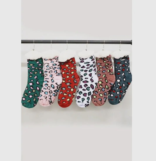 Leopard Print Non Slip Fuzzy Winter Socks