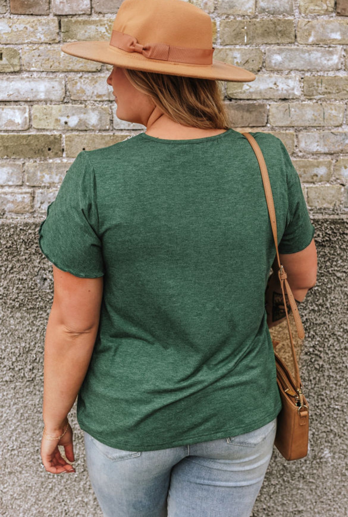 Dark Green Plus Size Embroidery V Neck Draped Sleeve