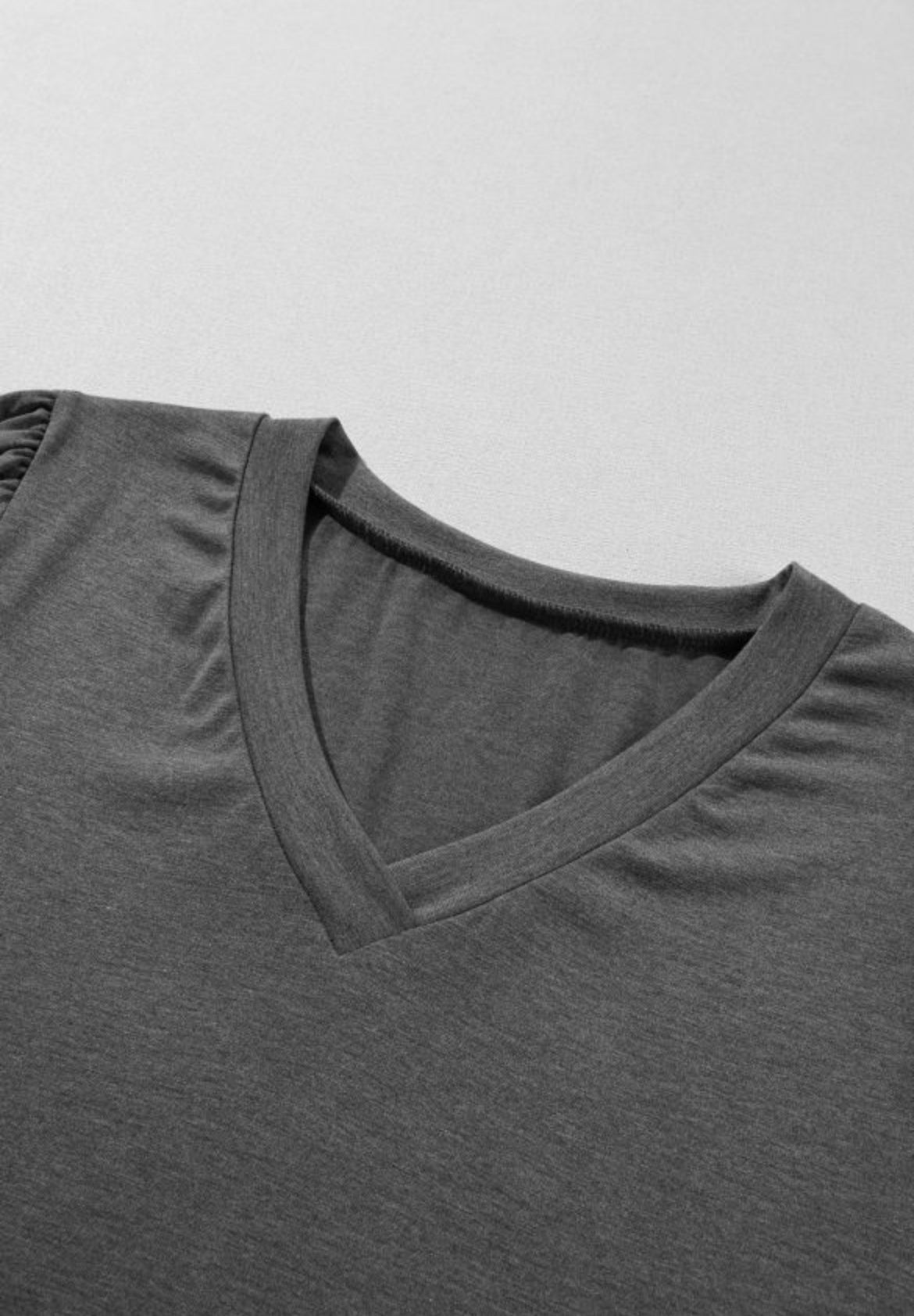 Grey Fashion Petal Sleeve V Neck T Shirt