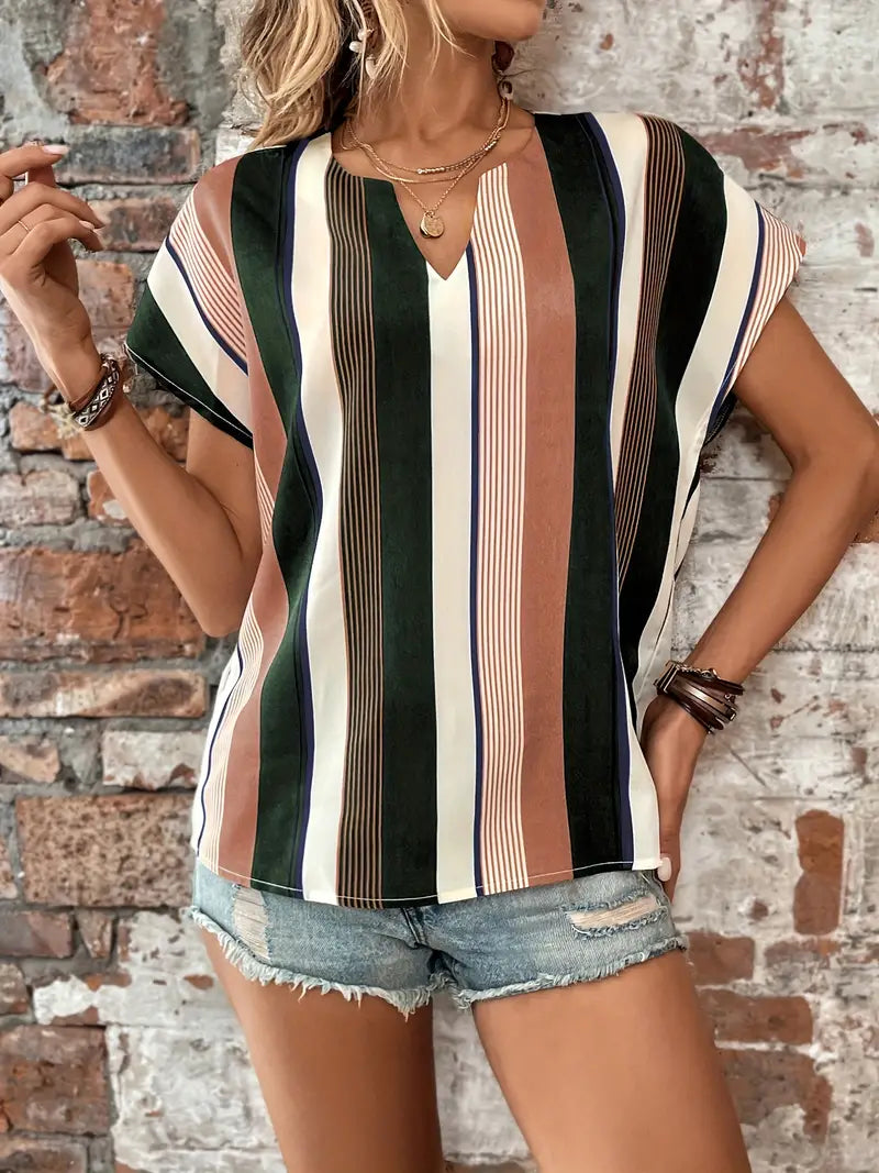 Casual Striped Print Short Sleeve Blouse