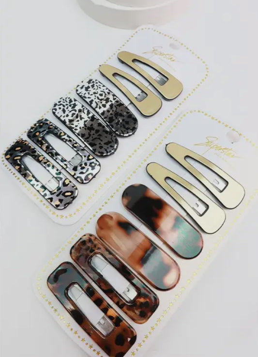 Leopard Print Hair Clips 6pc