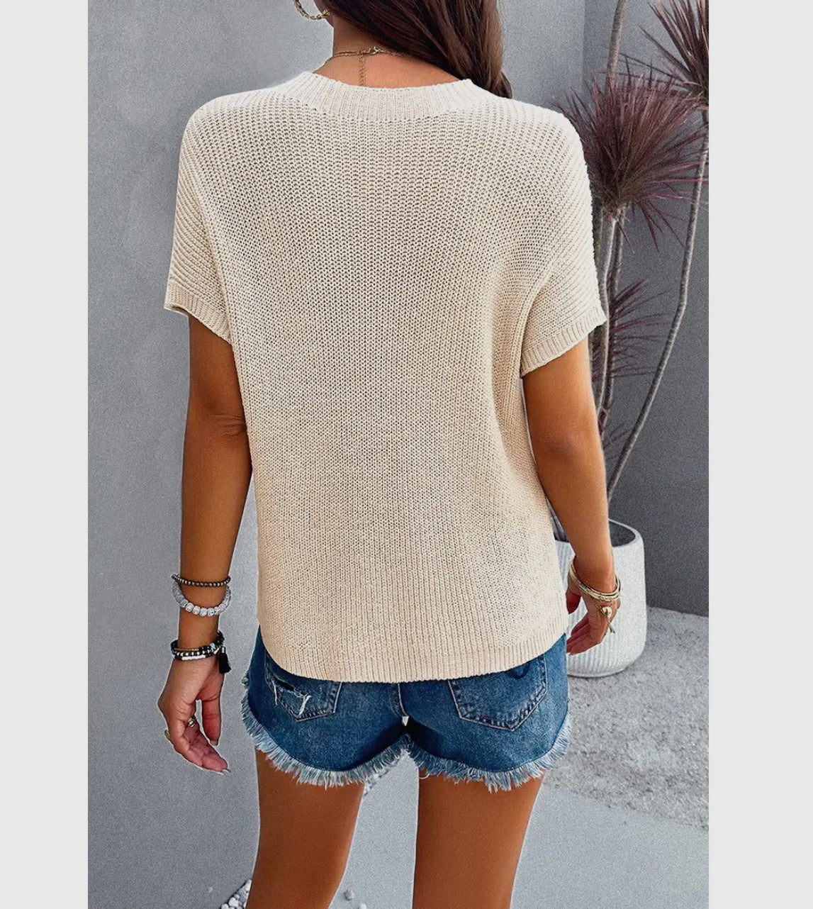 Solid Drop Shoulder Beige Pocket Knit Fit Sweater