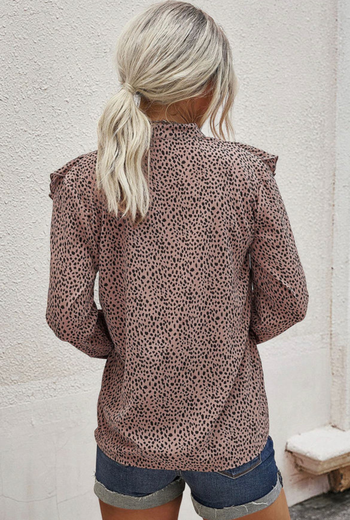 Leopard Print Long Sleeve Ruffle Loose Blouse