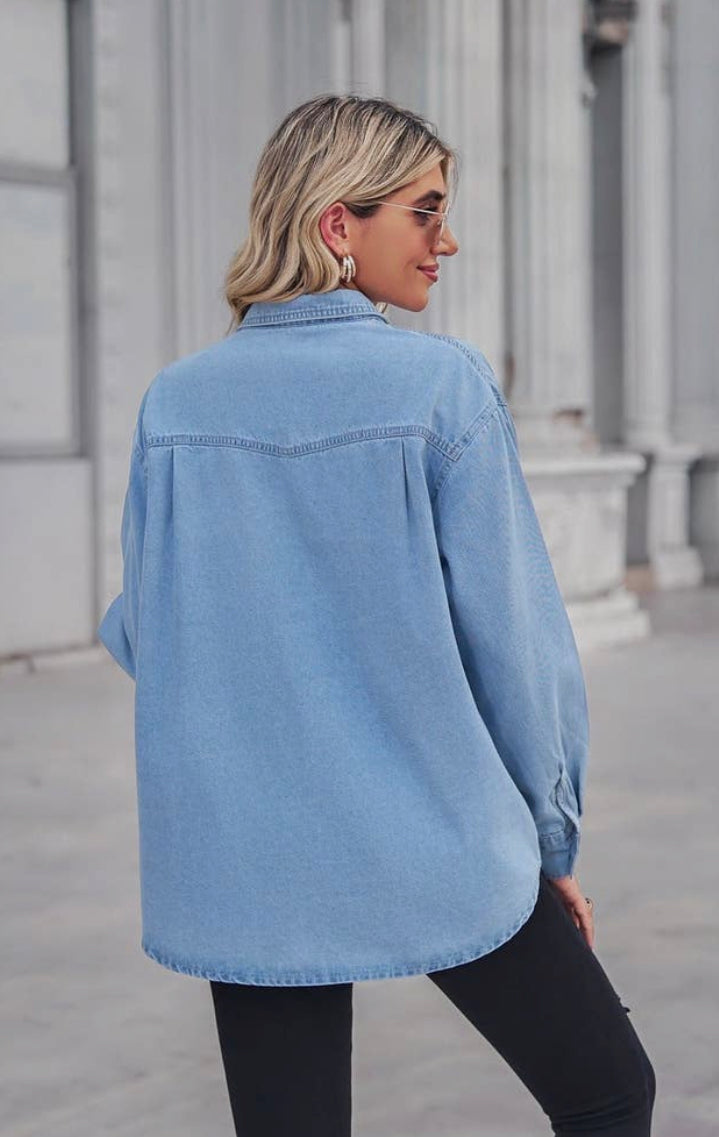 Light Blue Denim Long Sleeve Top