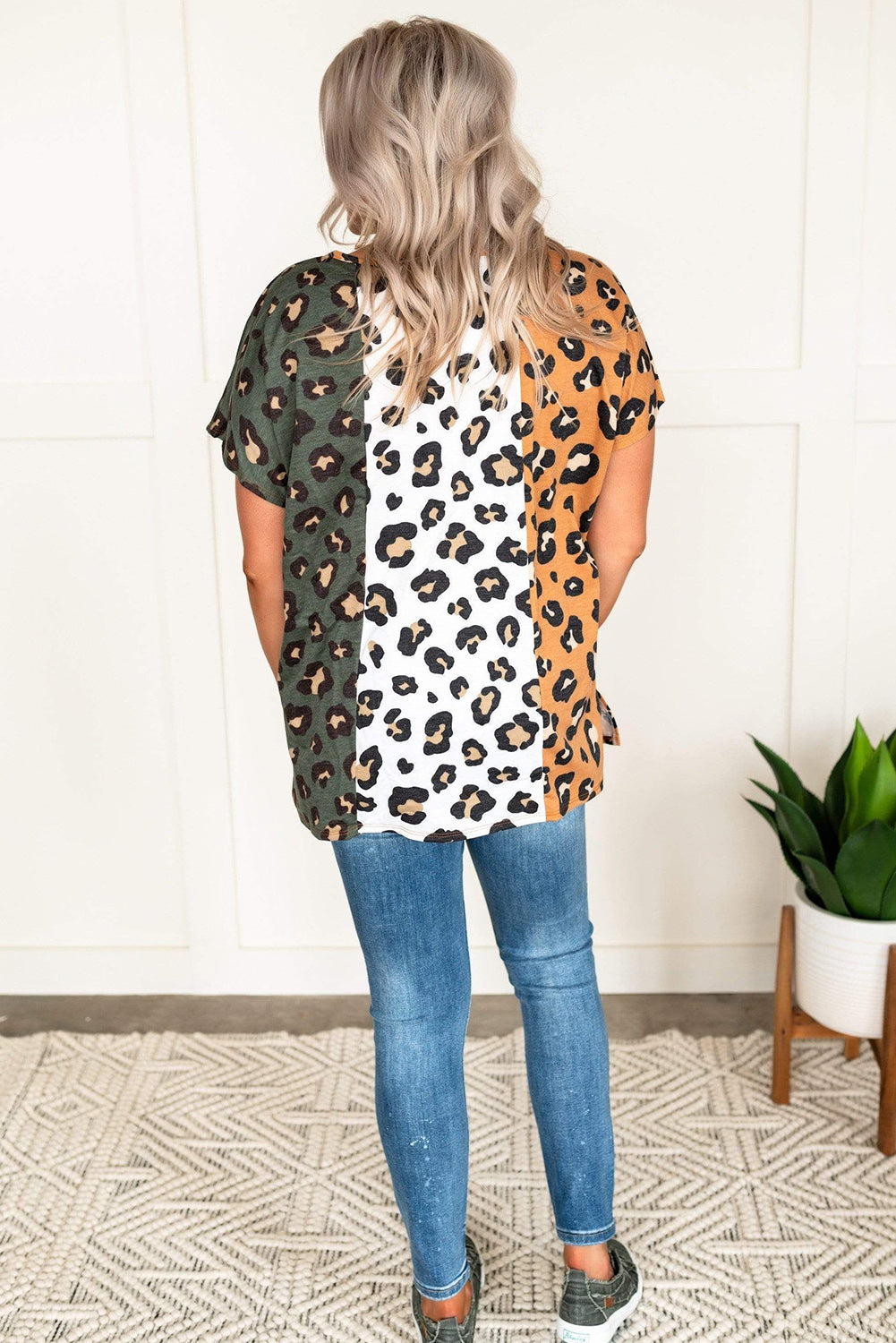 Burnt Orange Plus Size Leopard Print Contrast T-Shirt63132132