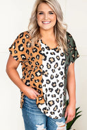 Burnt Orange Plus Size Leopard Print Contrast T-Shirt