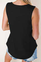 Load image into Gallery viewer, Black Notched Neck V-Neck Thermal Knit Tank
