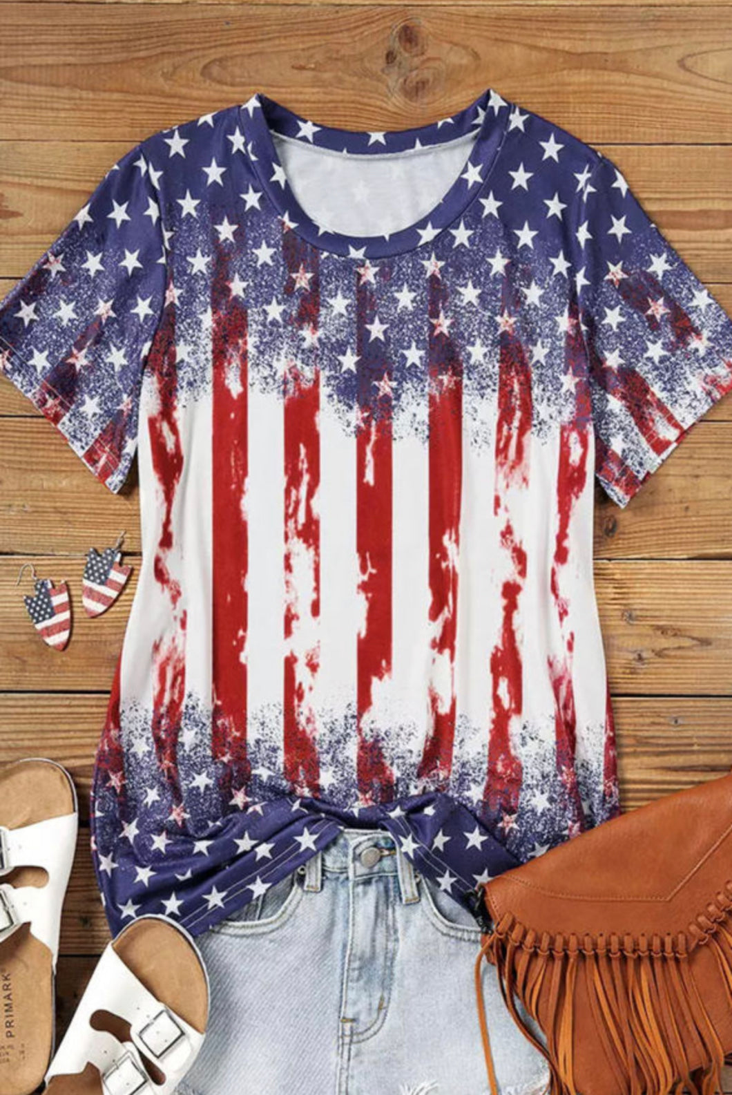 Red American Flag Bleached Tee