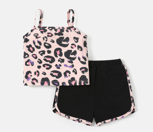 2pcs Baby Girl Leopard Print Cami and Shorts