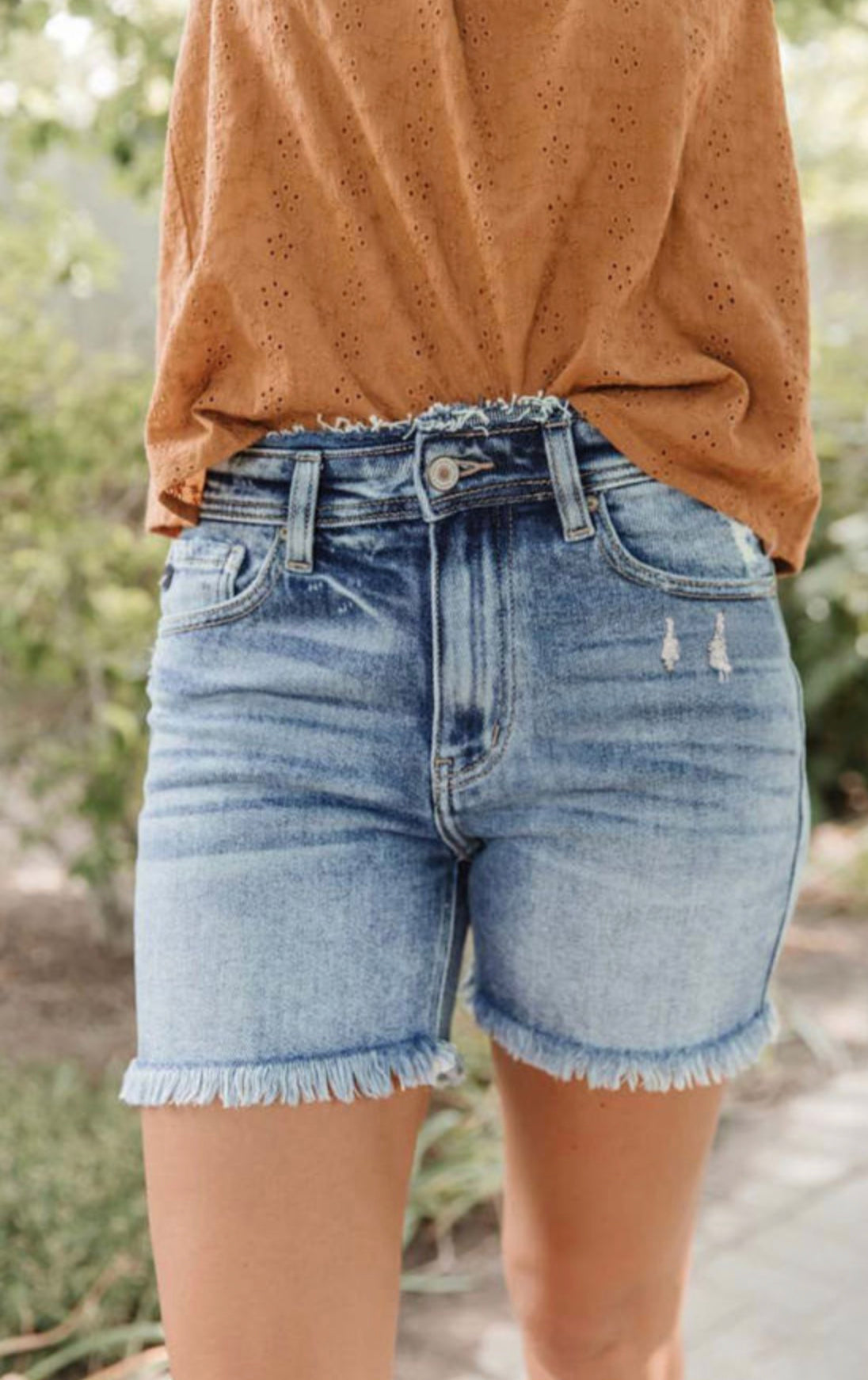 Sky Blue Retro High Waisted Raw Hem Denim Shorts