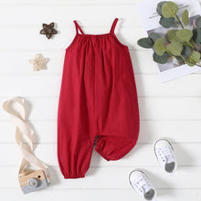 Load image into Gallery viewer, 100% Cotton Baby Girl Solid Sleeveless Spaghetti Strap Overalls
