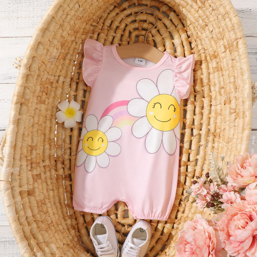Baby Girl Floral Print Flutter-sleeve Romper