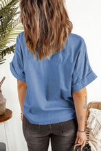 Load image into Gallery viewer, Blue Pocketed Denim Short Sleeve

