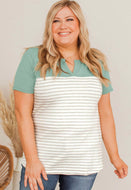 Plus Size Green Contrast Striped Tee