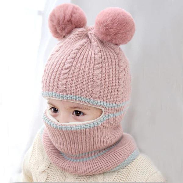 Pom Pom One Piece Hat and Face Cover
