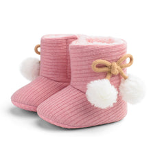 Load image into Gallery viewer, Baby / Toddler Girl Knitted Bowknot Fluff Ball Prewalker Shoes
