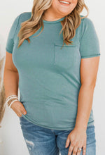 Load image into Gallery viewer, Plus Size Green/Blue Pinstripe Pocket Tee
