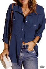 Load image into Gallery viewer, Blue Solid Pocket Long sleeve Button-up
