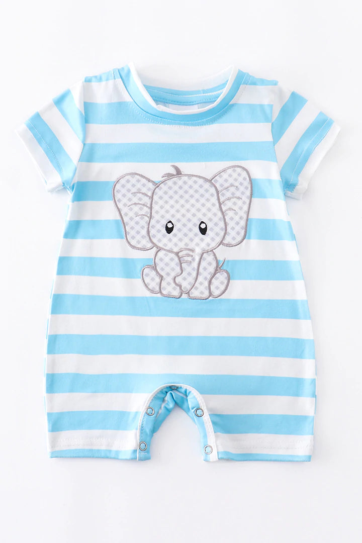 Baby Blue Stripe Elephant Romper