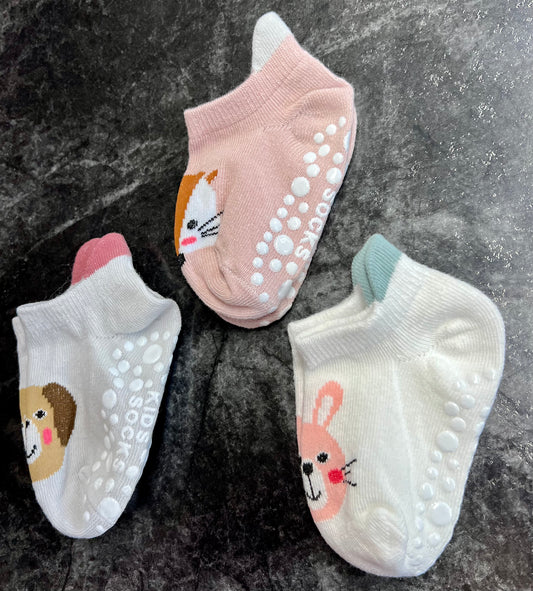 3pc Animal Print Non-Slip Grip Socks